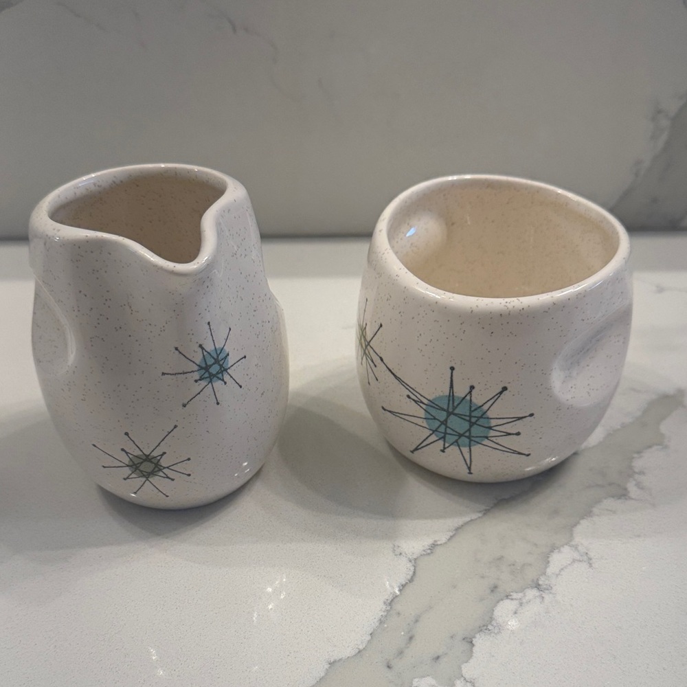 Franciscan Vintage Ceramic Art Set - Cream with Blue and Green Starburst
